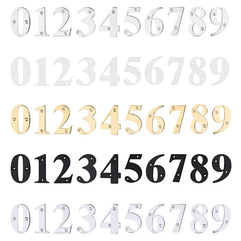 Elegant Front Door House Number Numerals in White, Polished Chrome, Polished Gold, Satin Silver, Black, 0, 1, 2, 3, 4, 5, 6, 7, 8, 9