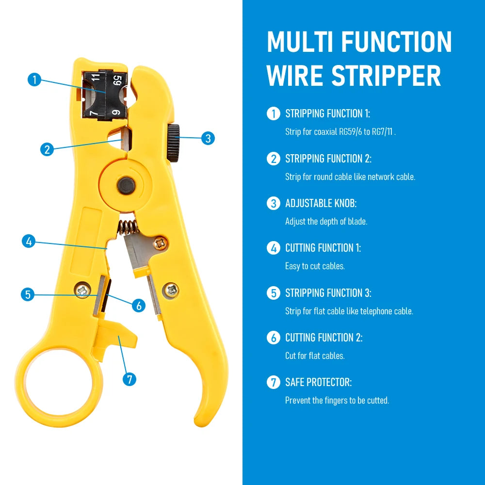 Multi-functional Electrical Wire/Cable Stripping Knife Pliers Hand Tool For UTP/STP RG59 RG6 RG7 RG11