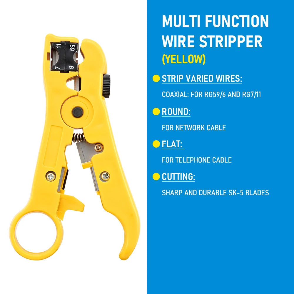 Multi-functional Electrical Wire/Cable Stripping Knife Pliers Hand Tool For UTP/STP RG59 RG6 RG7 RG11