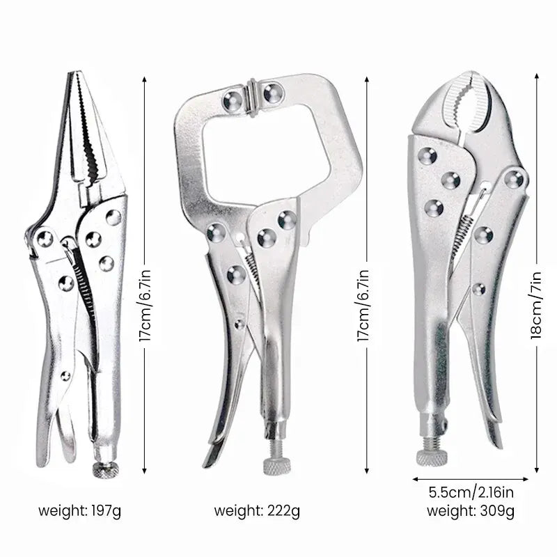 Carbon Steel 3-Piece 7" Locking Pliers Vise/Torque/Clamping Tool