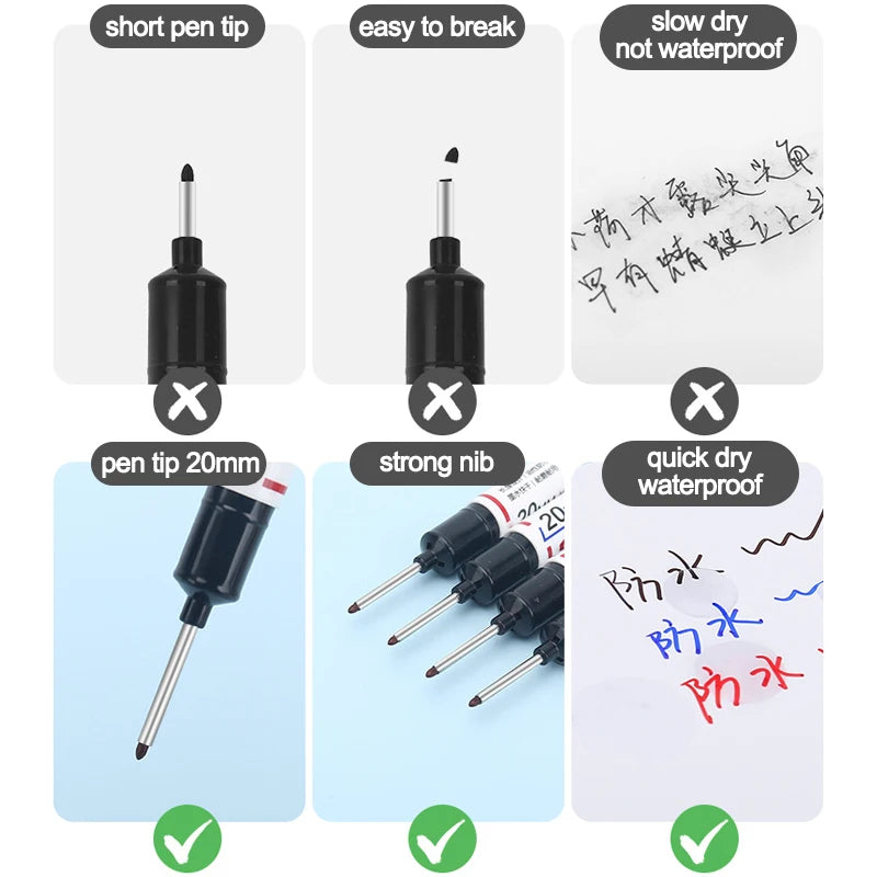 Long Nib Head Waterproof Decoration Markers (Multi-purpose, 8Pcs/Set, 20mm depth, Red, Blue, Black, Green, White)