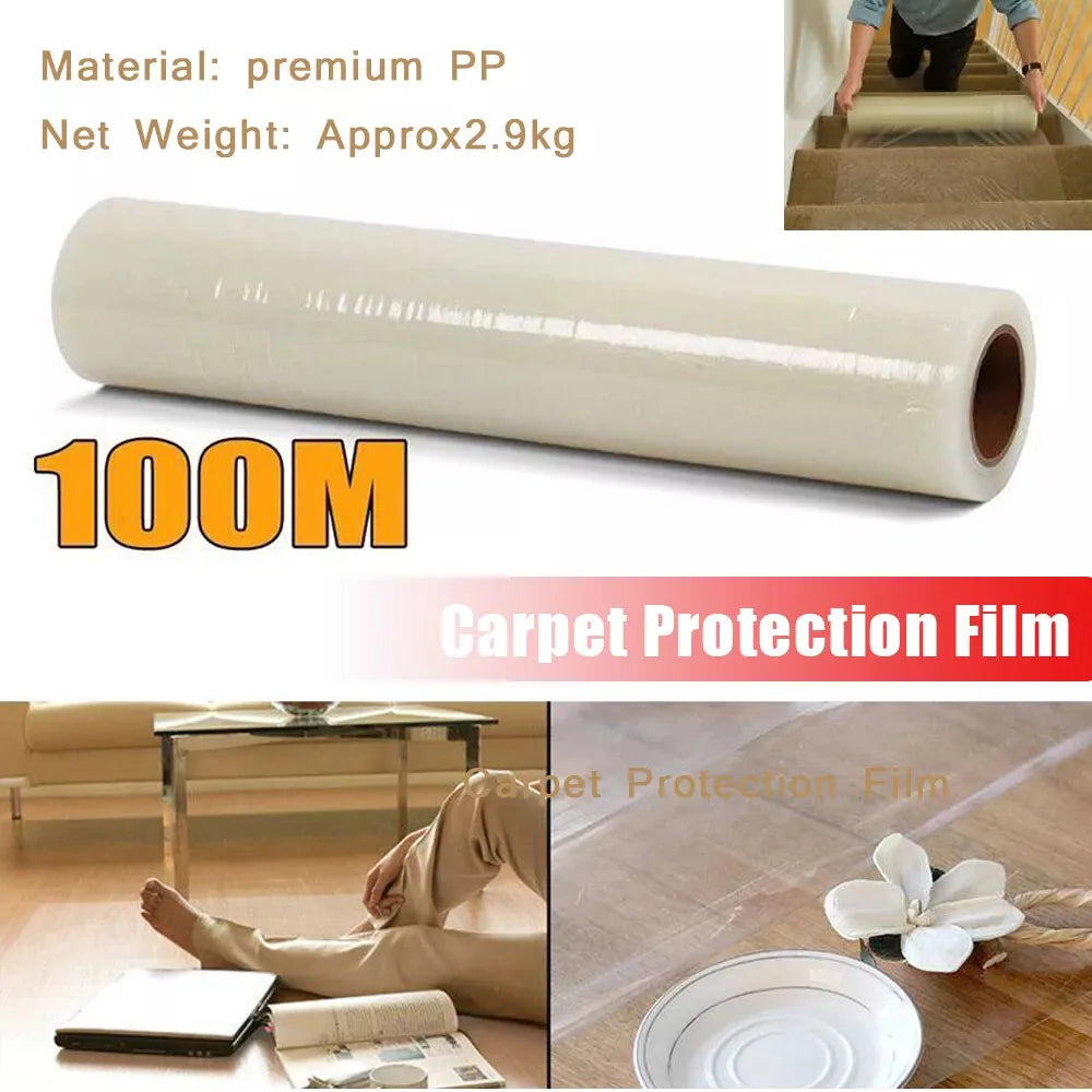 Self-Adhesive Carpet Floor Protector Clear Roll Protection Cover Dust Film Decoration 60CM * 100M (60 Micron)