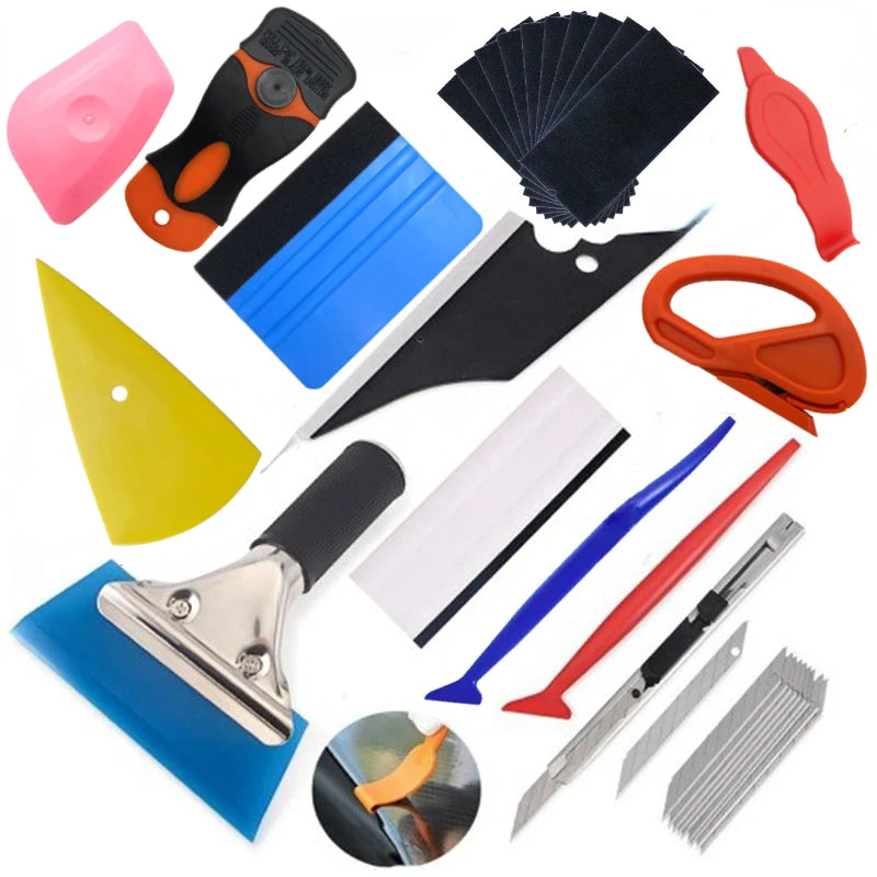 Car Vinyl Tinting Film Installation Tool Kit Rubber Scraper Magnetic Holder Wrapping Sticker Carving Knife with Spare Blades