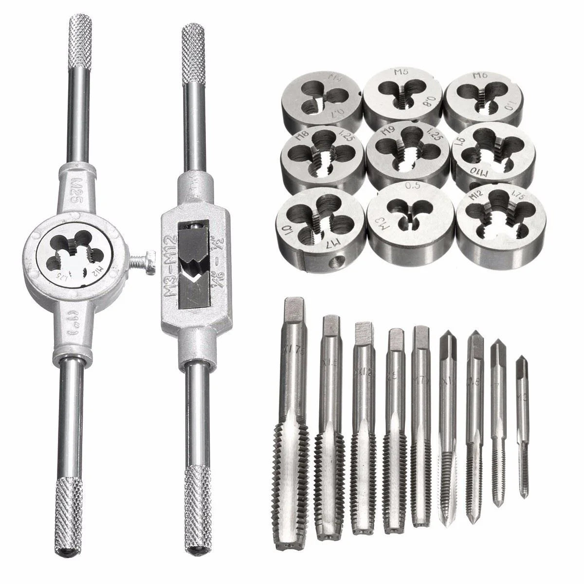 Multifunction Tap and Die Set 12/20Pcs M3-M12 Metric Screw Thread Plugs Hand Screw Taps Straight Taper Tapping and Thread Tools