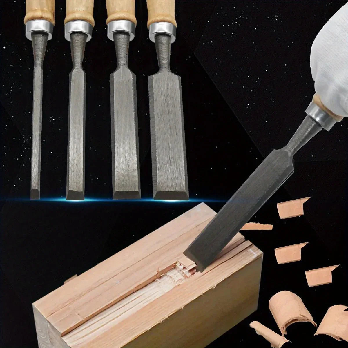 4 Pcs 8/12/16/20mm Comfortable Beech Handle Wood Chisel with Wood Handles - Ergonomic Wood Carving Tools DIY Auxiliary Tools