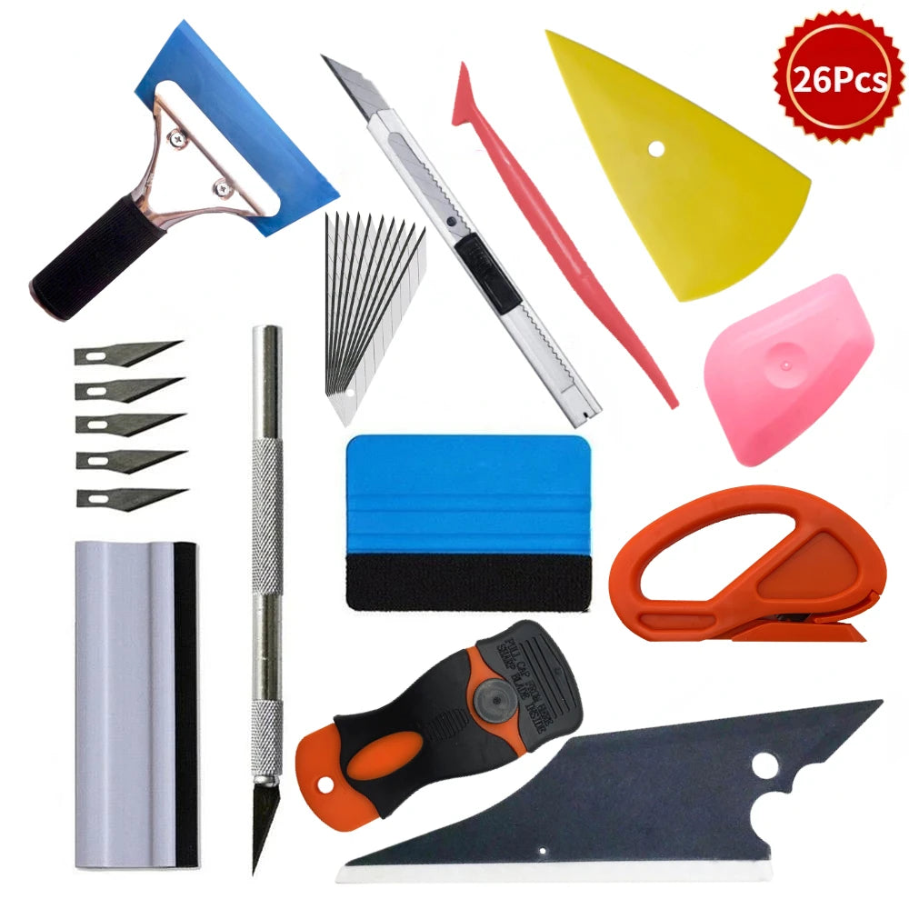 Car Vinyl Tinting Film Installation Tool Kit Rubber Scraper Magnetic Holder Wrapping Sticker Carving Knife with Spare Blades