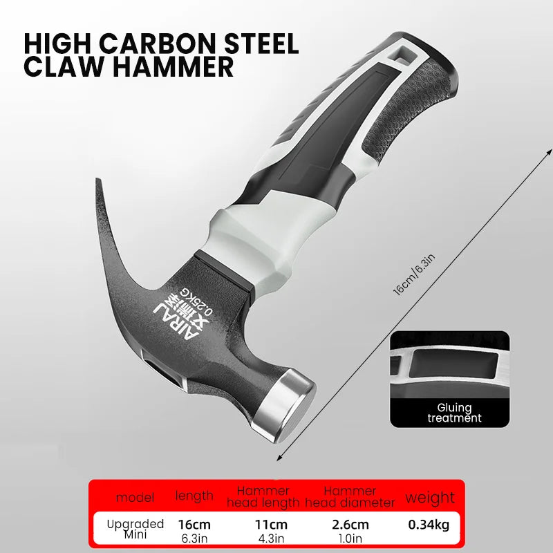 Multifunctional Mini Claw Hammer, Anti Slip And Shockproof Hammer, Professional Grade,Magnetic Woodworking Manual Tool