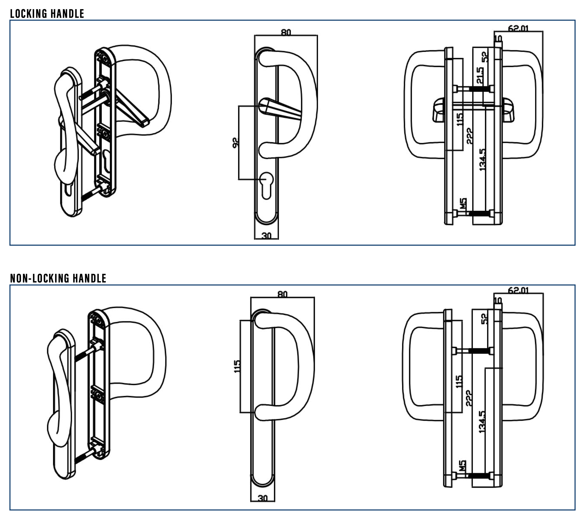 Sliding Patio Door MK3 Handle Set with Inline Locking Lever, 92PZ, White, Polished Chrome, Polished Gold