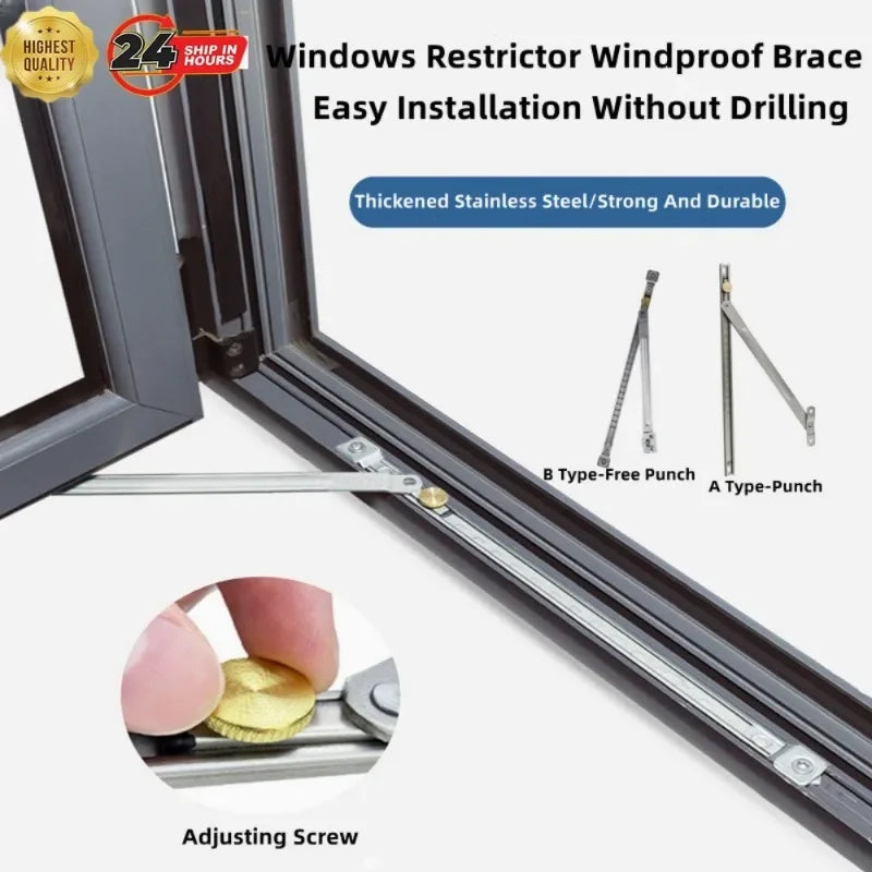 12 Inch Windproof Window and Door Restrictor/Limiter/Stopper/Lock/Catch Fitting For Child Safety, Access Limitation and Damage Prevention