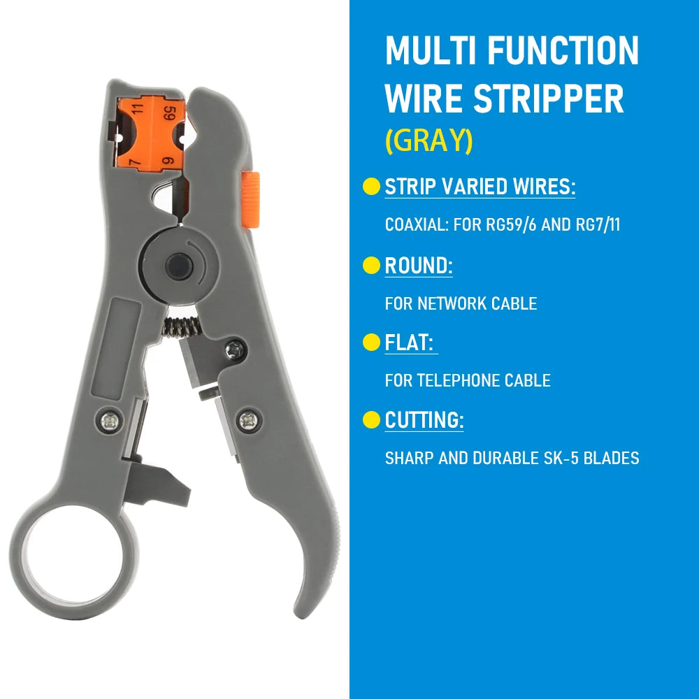 Multi-functional Electrical Wire/Cable Stripping Knife Pliers Hand Tool For UTP/STP RG59 RG6 RG7 RG11