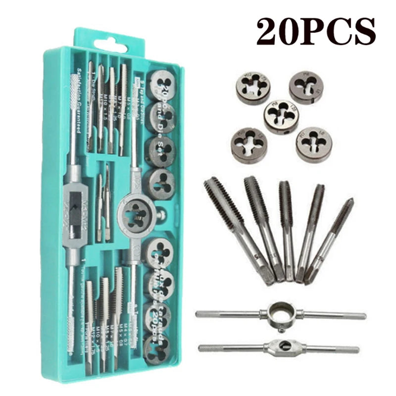 Multifunction Tap and Die Set 12/20Pcs M3-M12 Metric Screw Thread Plugs Hand Screw Taps Straight Taper Tapping and Thread Tools