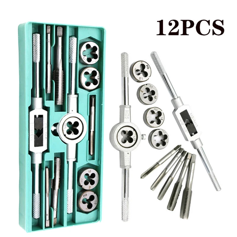 Multifunction Tap and Die Set 12/20Pcs M3-M12 Metric Screw Thread Plugs Hand Screw Taps Straight Taper Tapping and Thread Tools