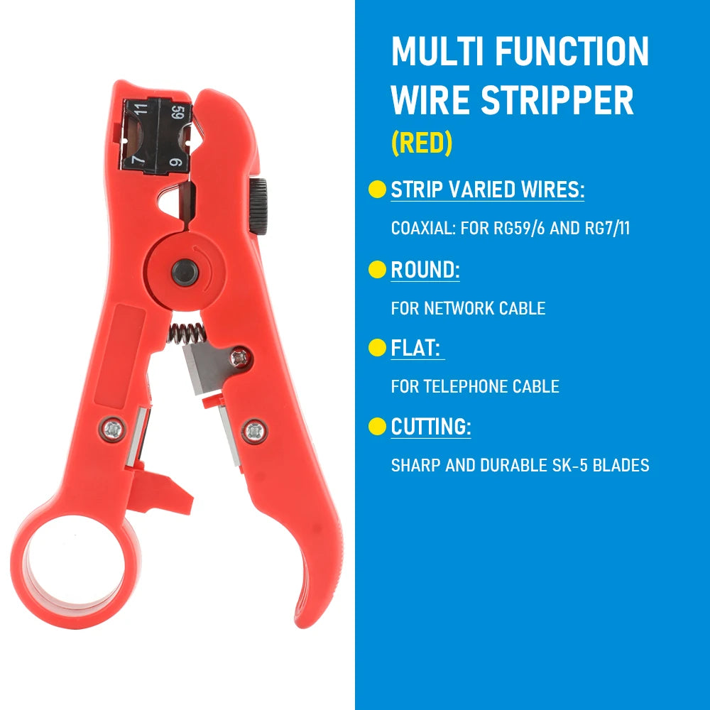 Multi-functional Electrical Wire/Cable Stripping Knife Pliers Hand Tool For UTP/STP RG59 RG6 RG7 RG11